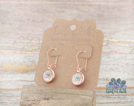 dainty rose gold hoop earrings with pink succulent art