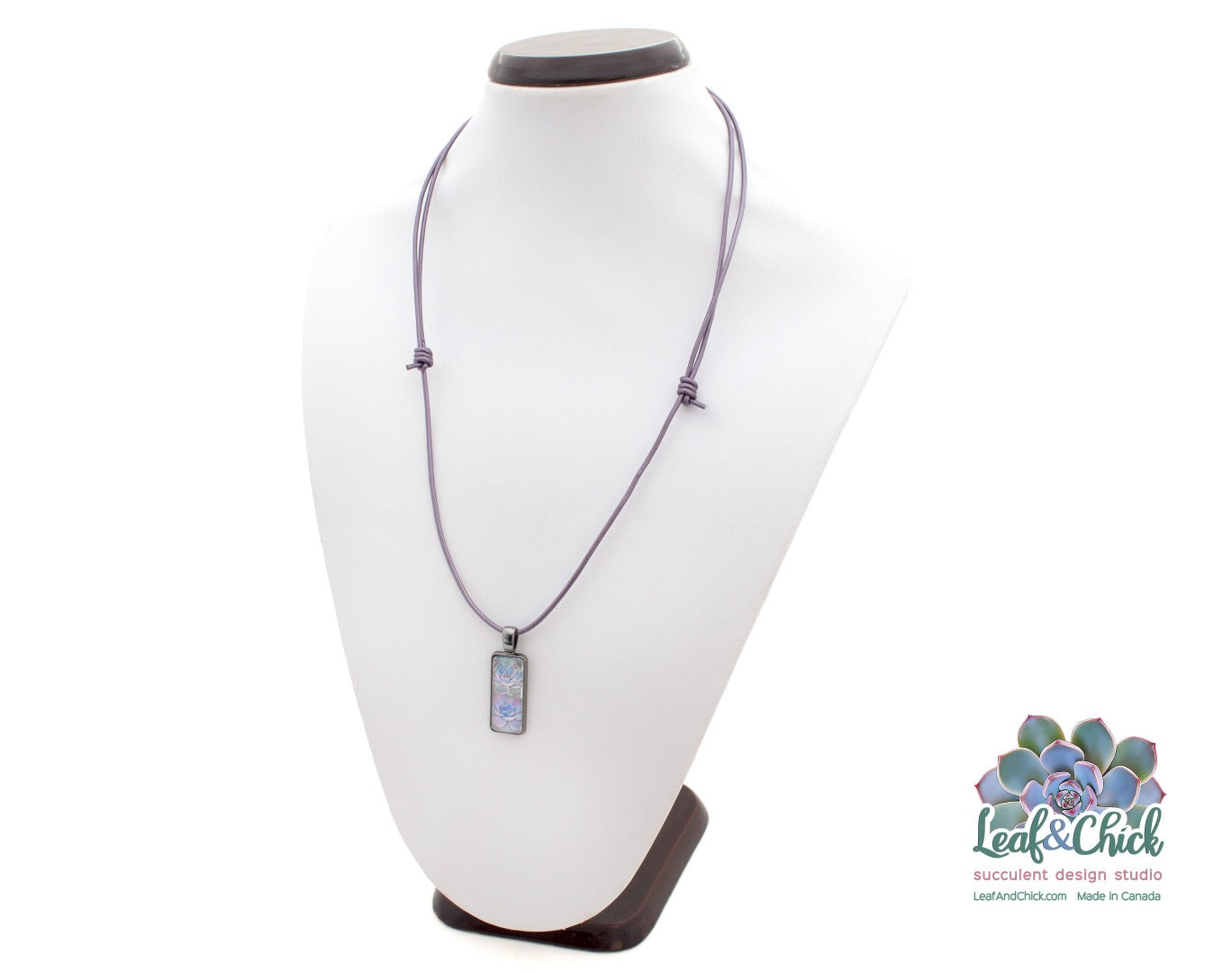 purple leather cord with rectangle succulent pendant