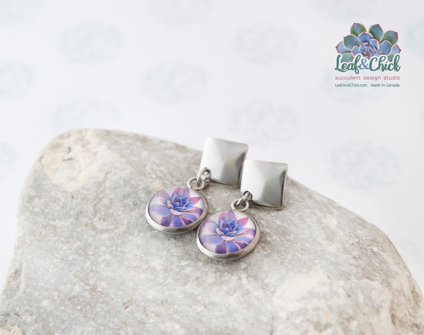purple succulent art earrings from Leaf & Chick