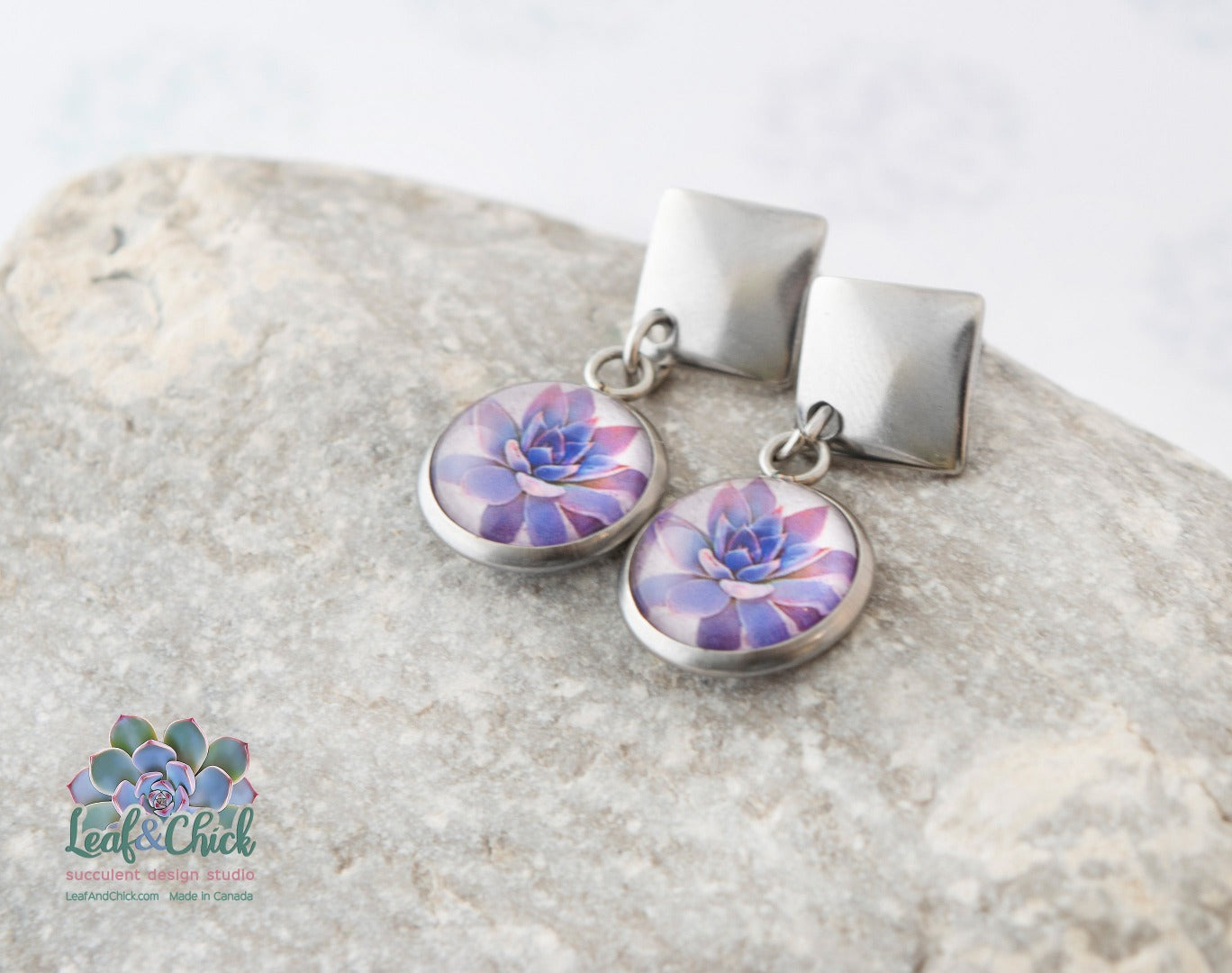 pretty purple Leaf & Chick earrings