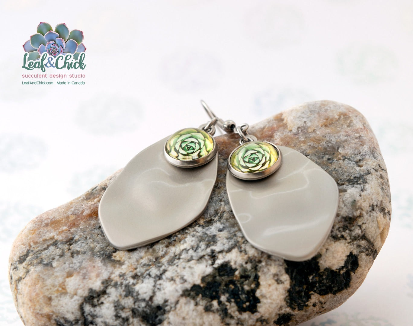 green and yellow succulent art earrings