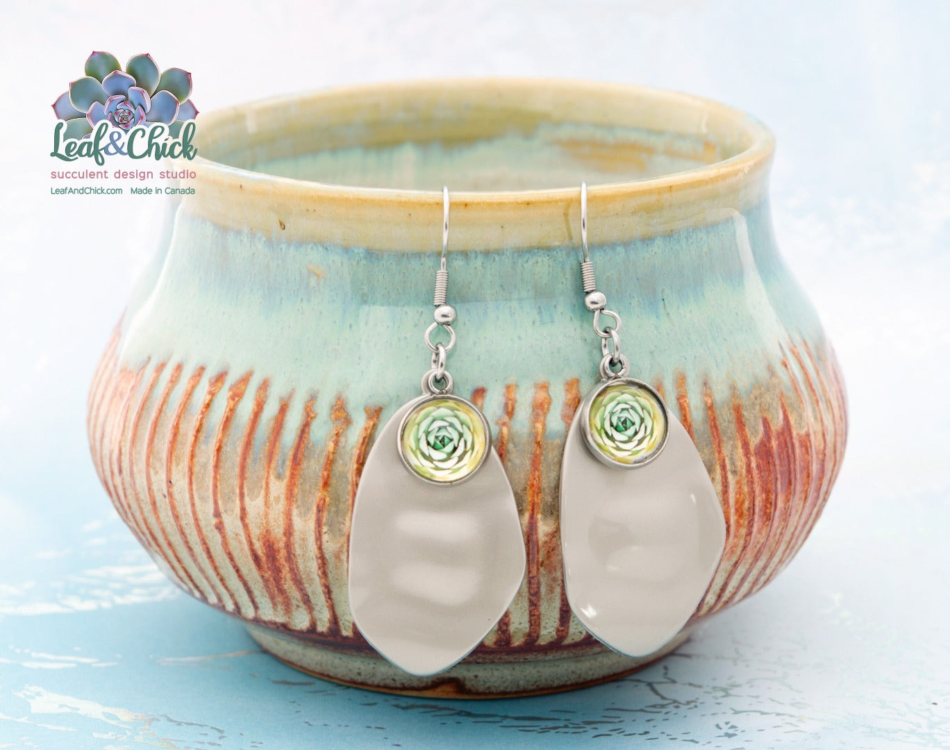 oblong succulent art earrings