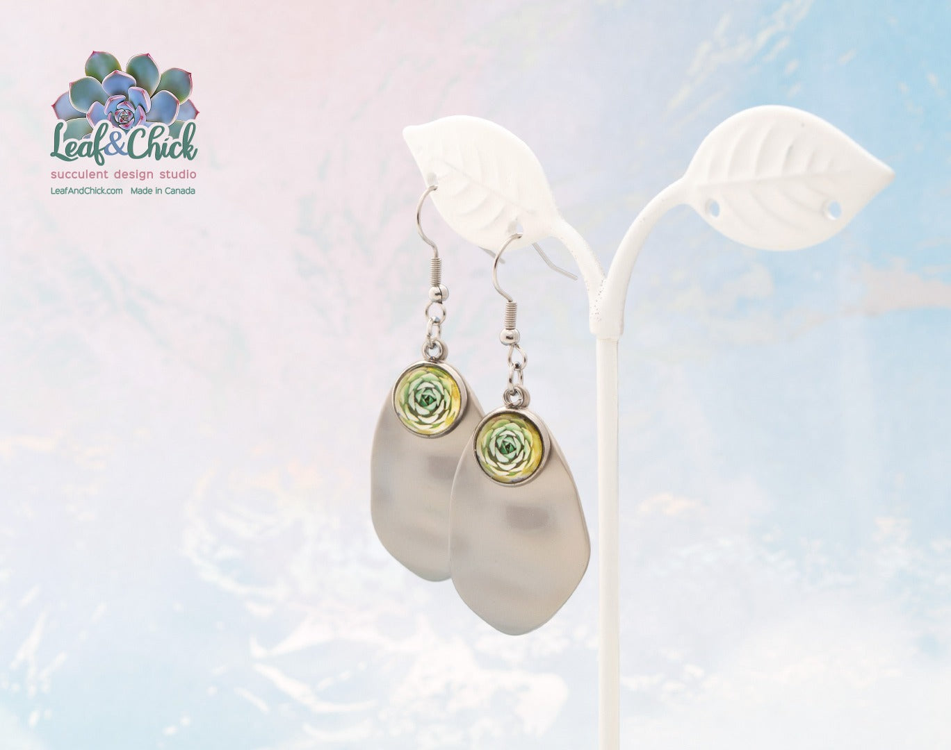 oblong dangle succulent art earrings