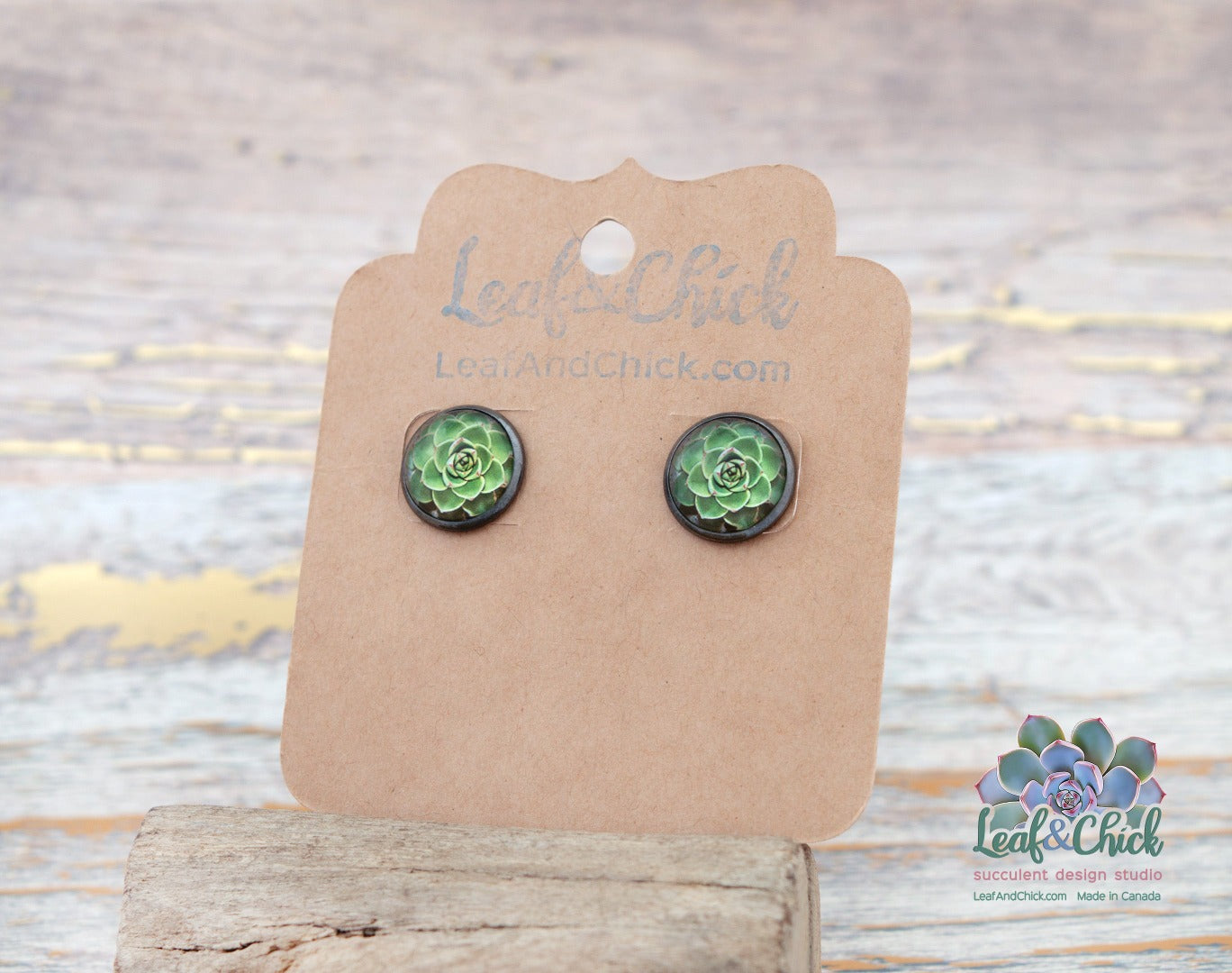 fabiola succulent art earrings in a gunmetal base