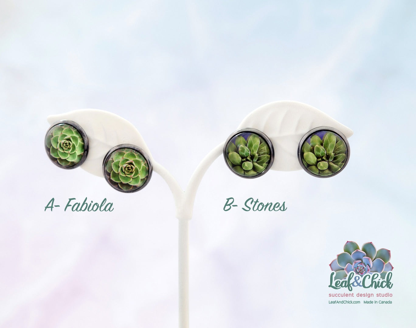 fabiola or stones succulent art on stud earrings
