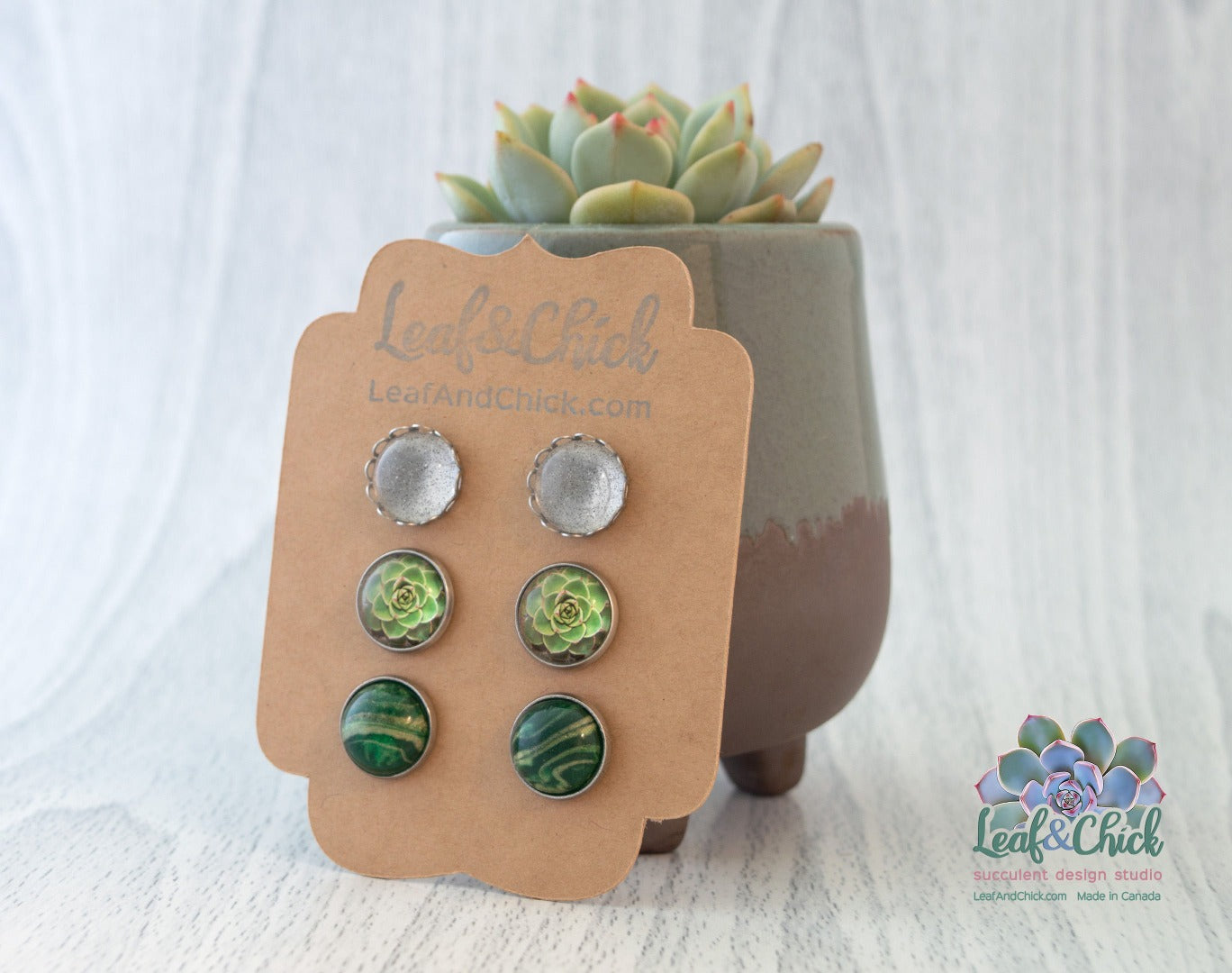 fabiola earring stud set in sparkles and greens