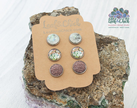 Succulent Art Trio Stud Set
