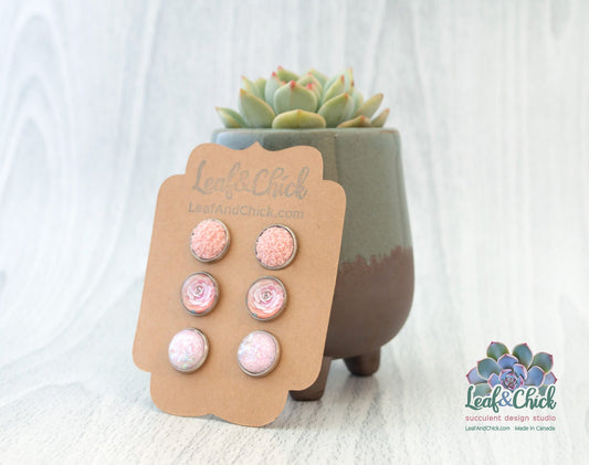 succulent studs with coordinating pink companion studs to mix and match