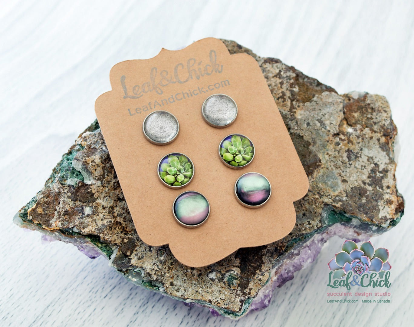 greens and purples trio stud set