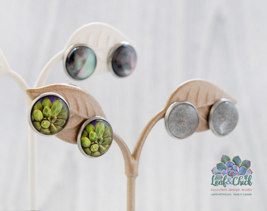 close up of three sets of studs