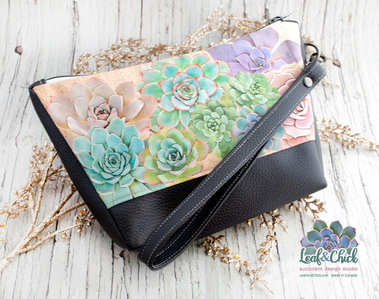 succulent wristlet clutch with detachable strap