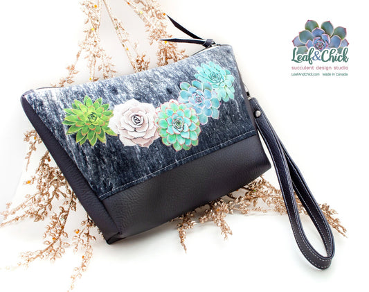 black anthracite vegan leather clutch by Leaf & Chick