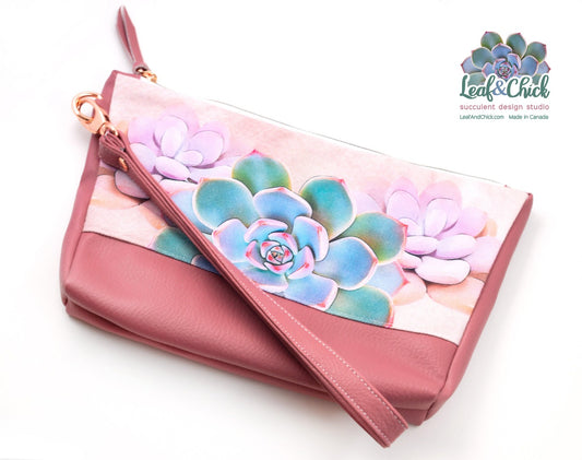 dusty rose vegan leather succulent clutch