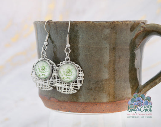 silver stainless steel succulent art earrings