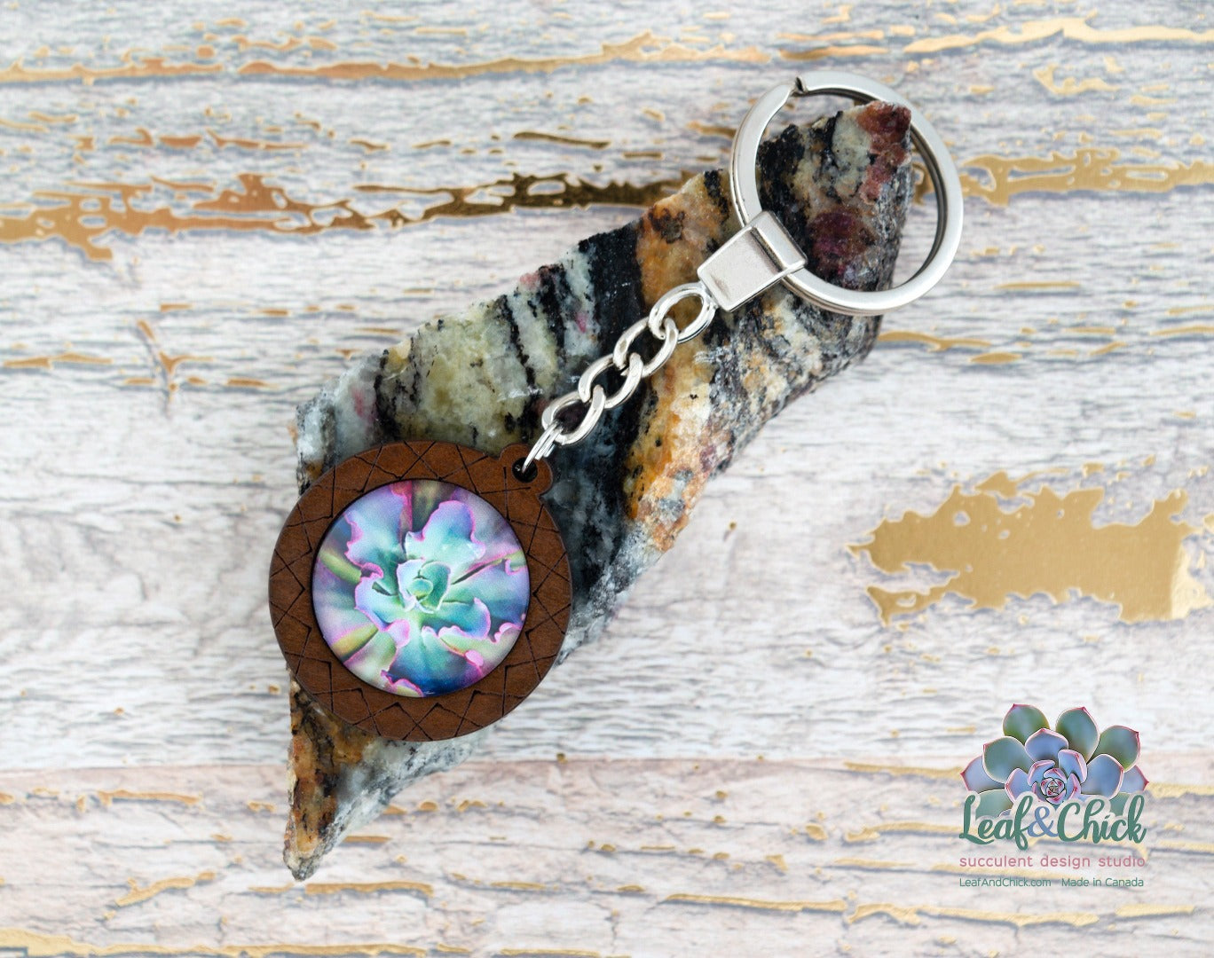 frilly ruffled succulent art keychain by Leaf & Chick