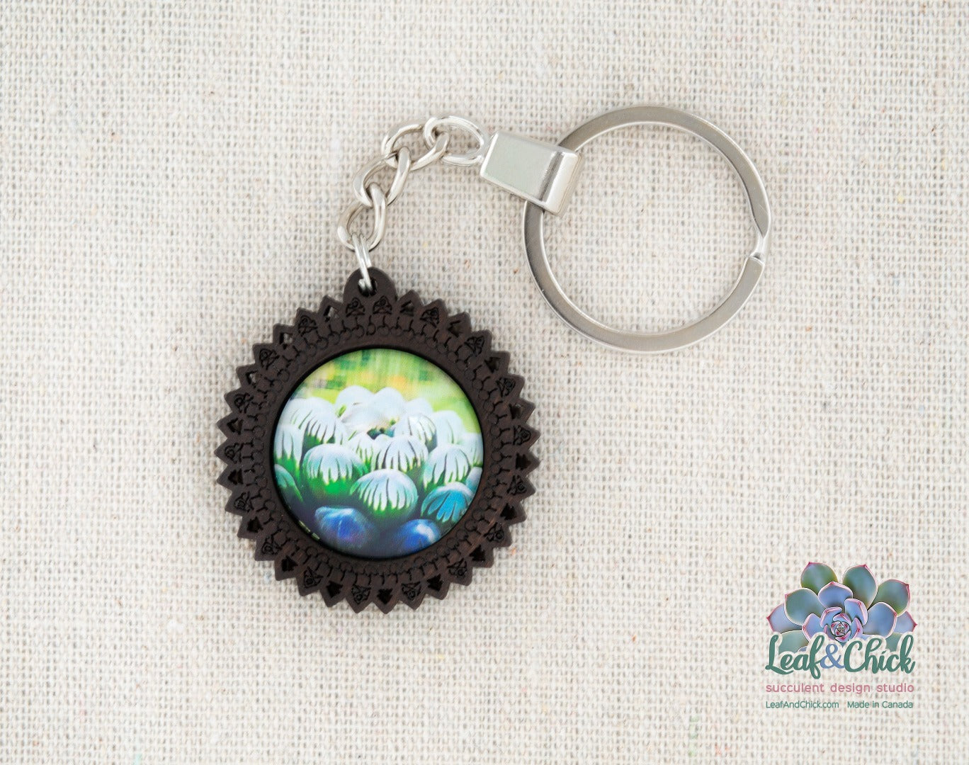 window haworthia succulent art on a keychain