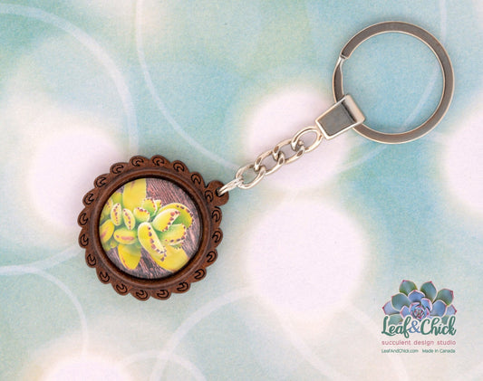 bear paw succulent art keychain