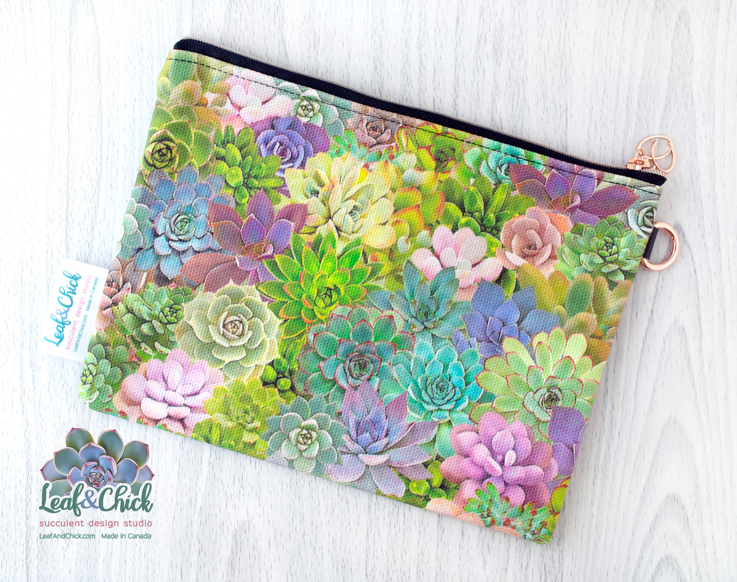 Succulent Collage Zipper Pouch