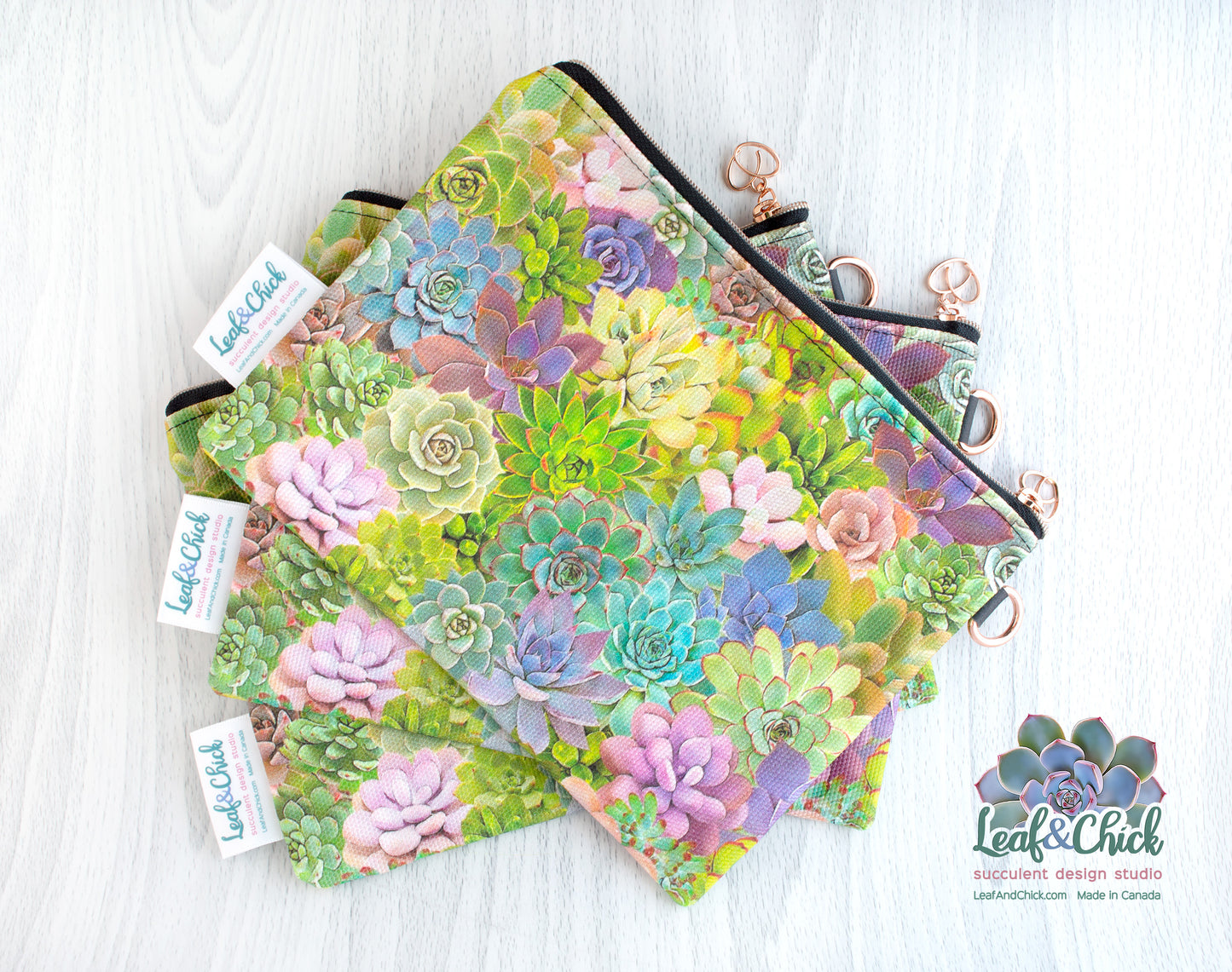 Succulent Collage Zipper Pouch