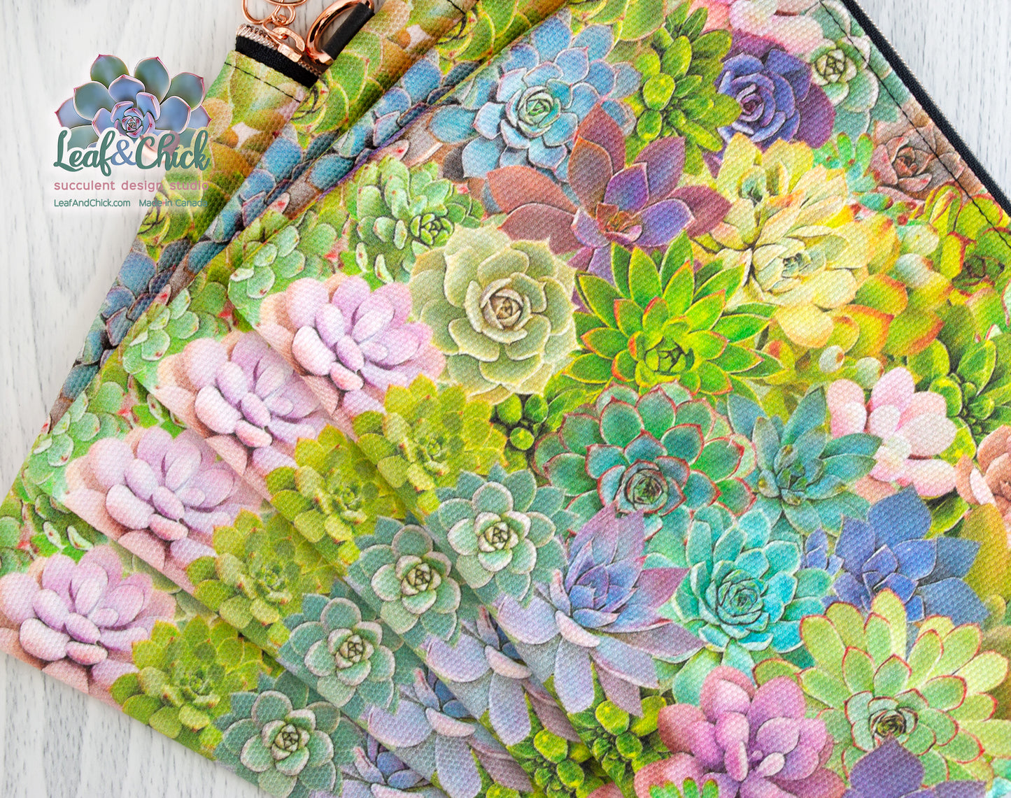 Succulent Collage Zipper Pouch