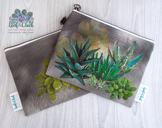 grey and green succulent zipper pouch