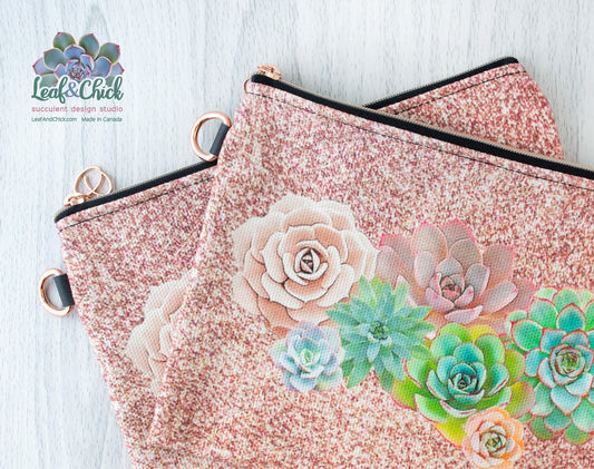 rose gold hardware succulent art zip pouch