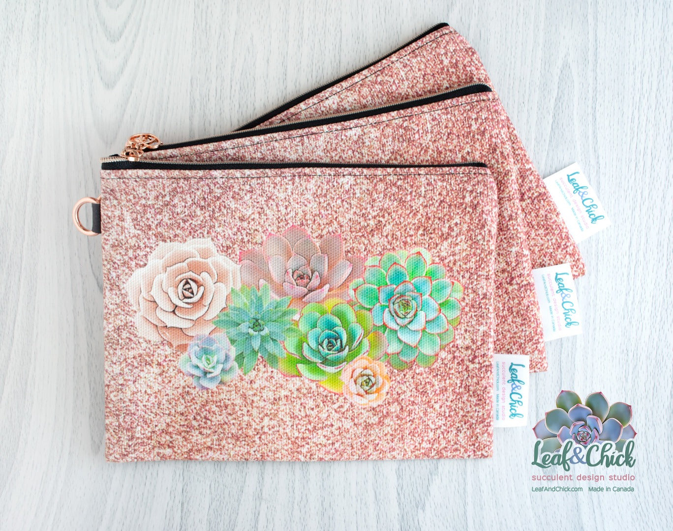 zippered pouch with exclusive succulent art