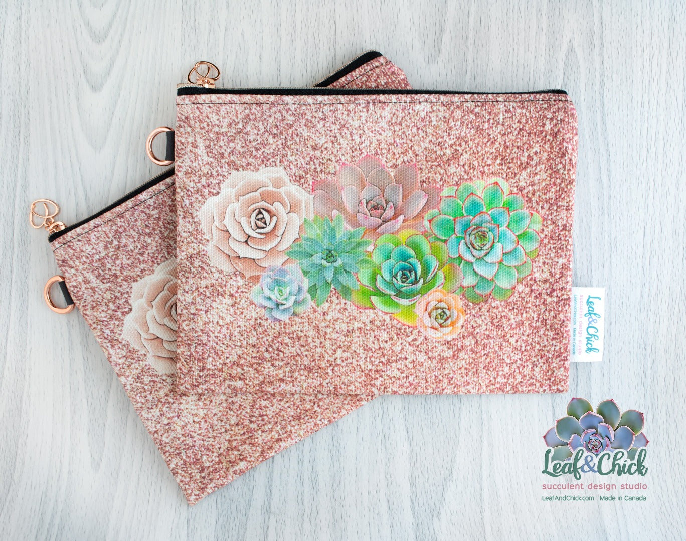pink succulent zipper pouch by Leaf & Chick