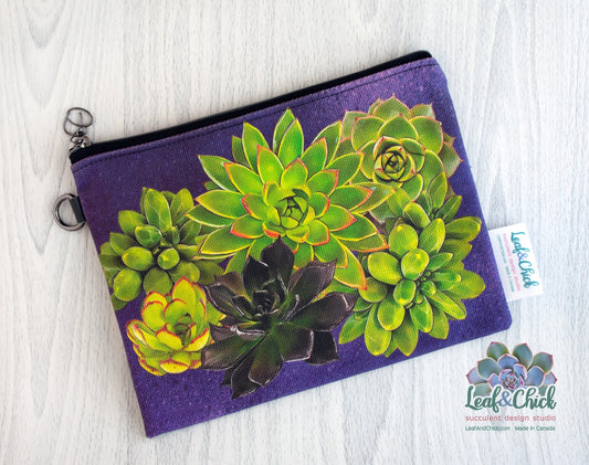 deep purple succulent zipper pouch