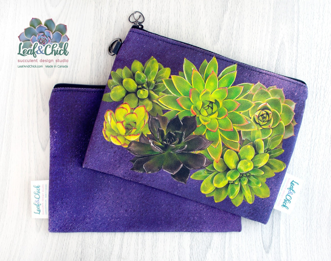 dark purple succulent zipper pouch by Leaf & Chick