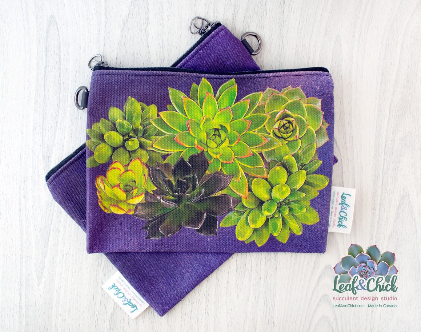 printed cotton canvas zip pouch with original succulent design