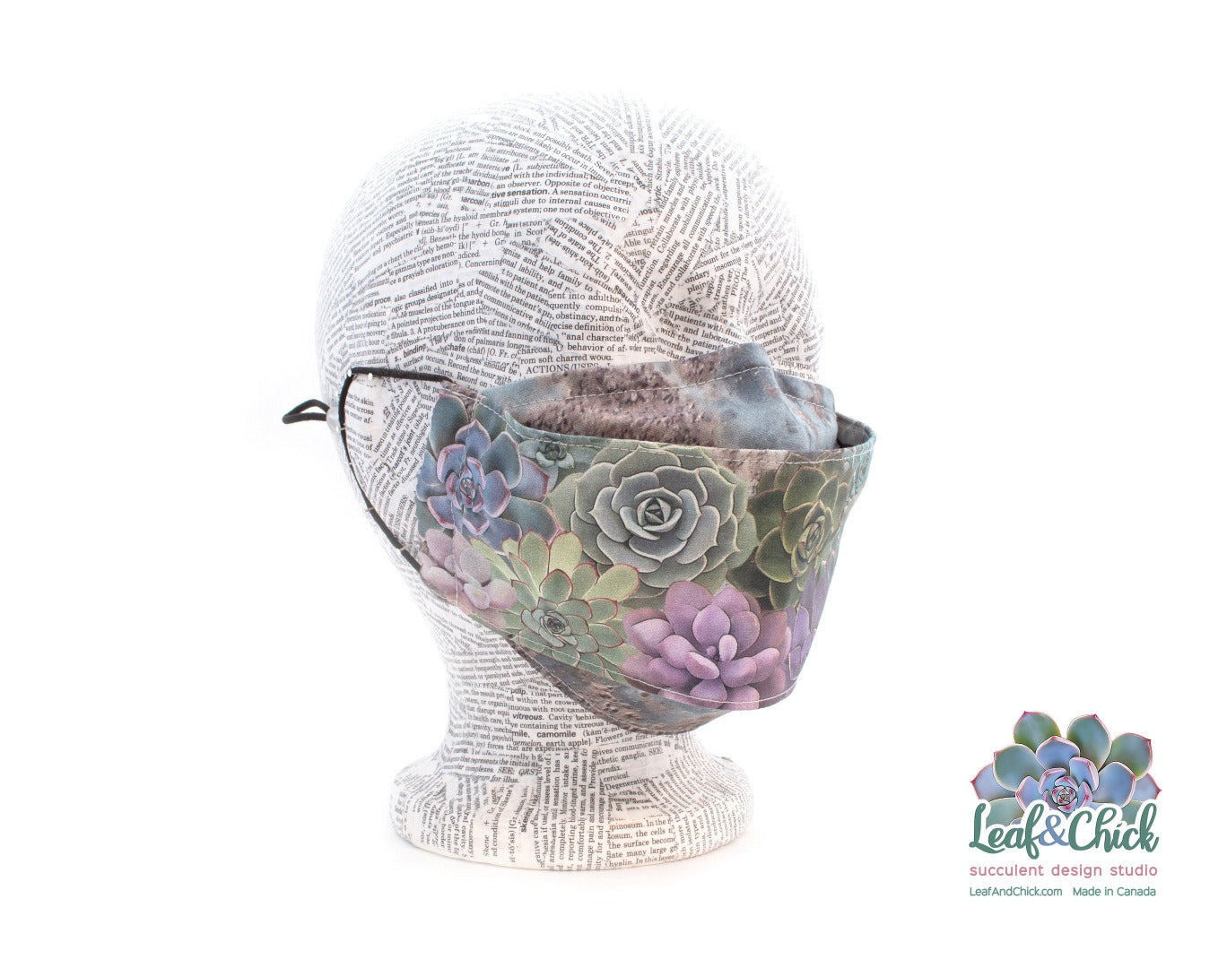 3 layer succulent face mask with custom fabric exclusively designed for Leaf and Chick