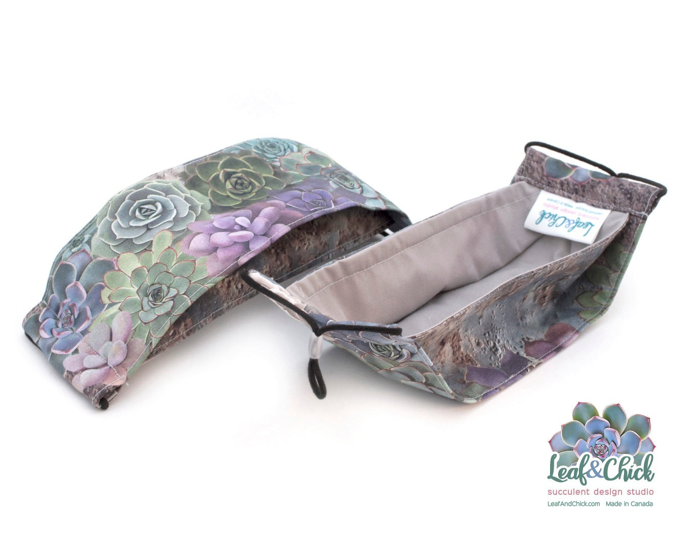 inside view of three layer succulent fabric face covering exclusive to Leaf and Chick