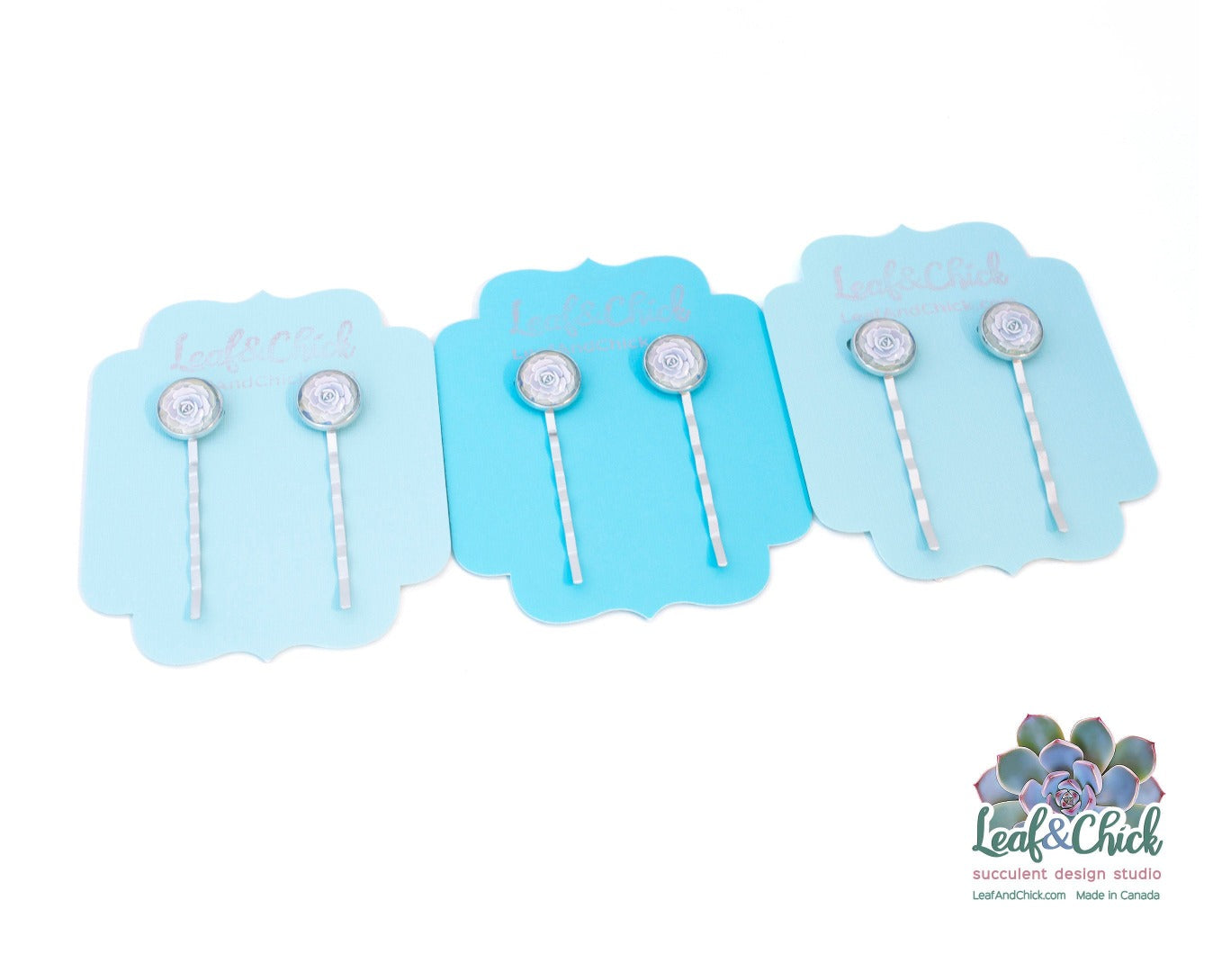 decorative hair pins in a silver coloured base