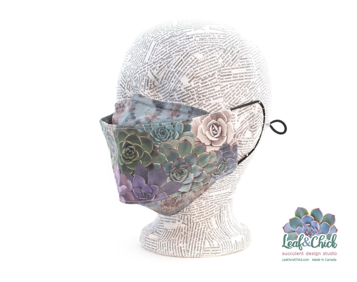 three layer succulent face mask with soft black ear elastic 